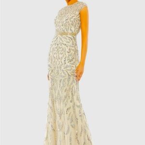 Elegant Silver and Cream Evening Gown